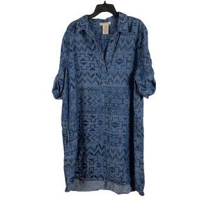 Philosophy Blue & Black Print Elbow Sleeve V Neck Knee Length Dress Size XXL
